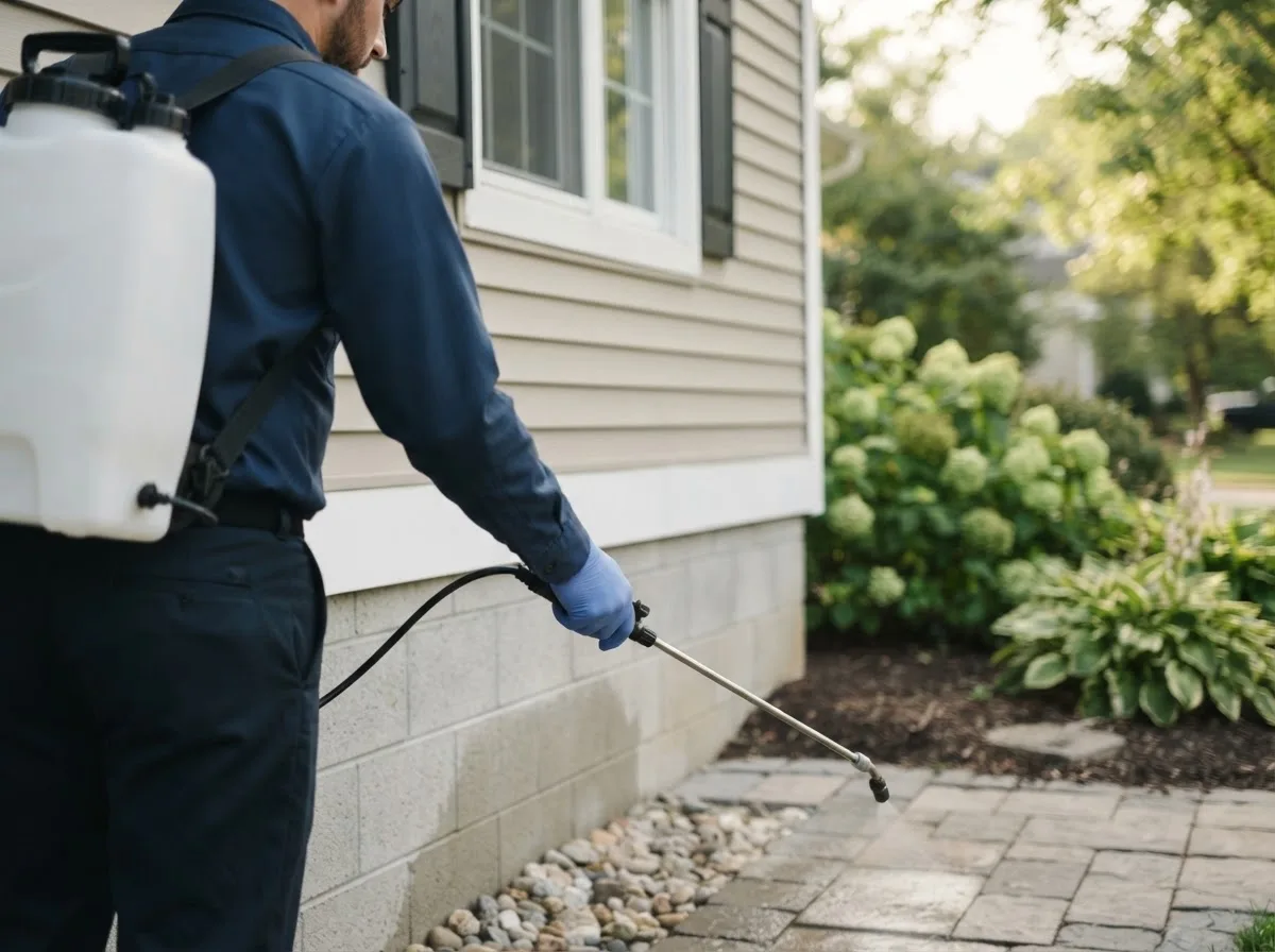 Pest control technician inspecting a home in Wells, ME